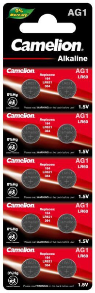 Элемент питания алкалиновый "таблетка" LR621/364A/164/G 1 Mercury Free AG1-BP0%Hg для часов BL-10 (блист.10шт) Camelion 12809