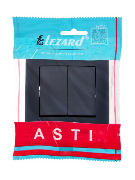 Выключатель 2-кл. 1п СП ASTI 10А IP20 в сборе черн. бархат LEZARD 7081-4242-101