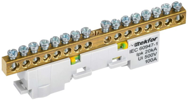 Шина PE "земля" неизол. на универс. держ. 6х9-16-Ж TEKFOR IEK TF-NN10-16-DL-K05