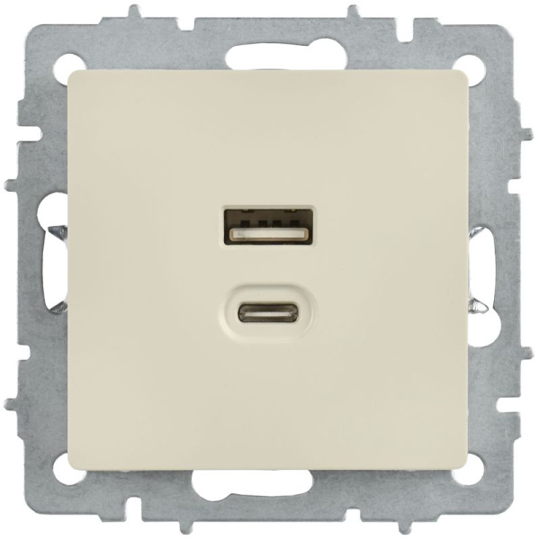 Розетка СП BRITE РЮ11-2-БрКр USB A+C 45Вт высокоскор. заряд. беж. IEK BR-U22-045-K10