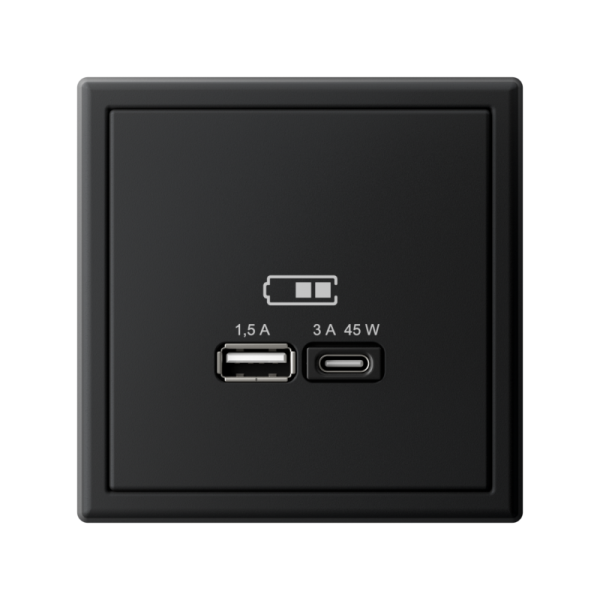 Розетка USB ArtGallery тип A+C 45Вт QC PD высокоскор. ЗУ механизм карбон SE GAL001029