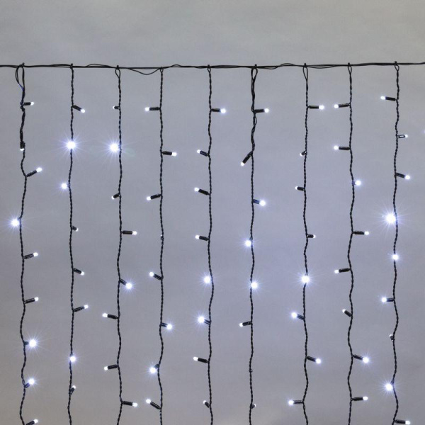 Гирлянда светодиодная "Светодиодный Дождь" 2х1.5м 300LED бел. 23Вт 230В IP65 постоян. свечение провод черн. (нужен шнур питания 303-500) Neon-Night 235-125