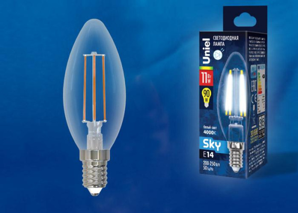 Лампа светодиодная LED-C35-11W-4000K-E14-CL PLS02WH 11Вт свеча 4000К нейтр. бел. (упак. картон). Uniel UL-00005165