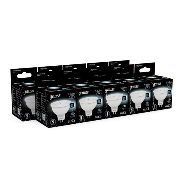 Лампа светодиодная Black 5Вт MR16 софит 4100К нейтр. бел. GU5.3 530лм GAUSS 101505205