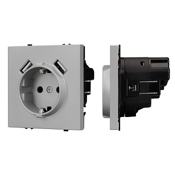 Механизм розетки с USB зарядкой SCT-NOBE-MUAA-SFPL-IS (230В 16А) никель Arlight 059443