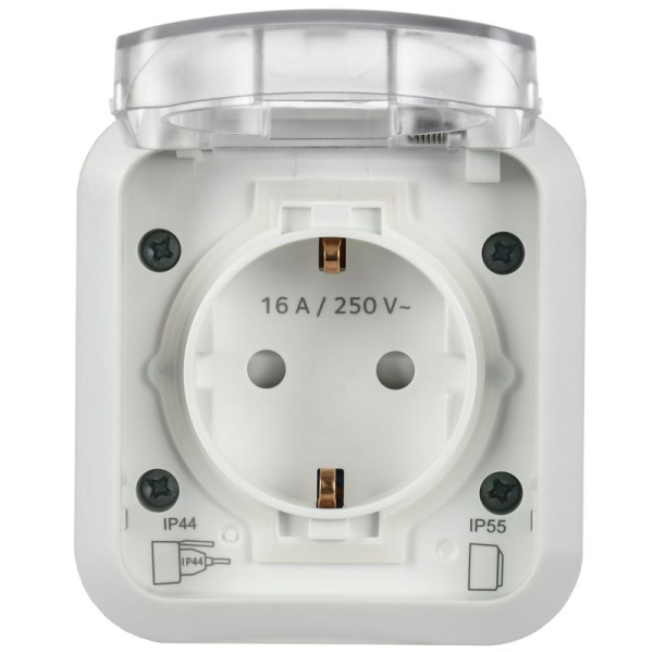Розетка 1-м ОП TORS TS320 16А IP55 с заземл. с крышкой бел. IEK TS-R16-16-55-K01