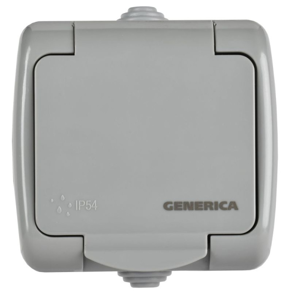 Розетка 1-м ОП AQUATIC РСш12-2-А 16А IP54 с заземл. с крышкой GENERICA ERA12-K03-16-54