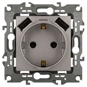 Розетка Эра12 12-4109-16 16А 250В 2P+E с 2xUSB 5В-3А защ. шторки титан Эра Б0065729
