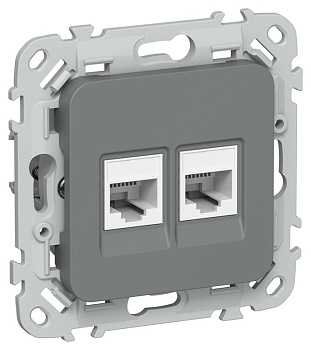 Розетка компьютерная 2-м СП FLITE РК5е-2-0-ФлМА RJ45 кат.5E UTP механизм мокрый асфальт IEK FI-K22-1-K80