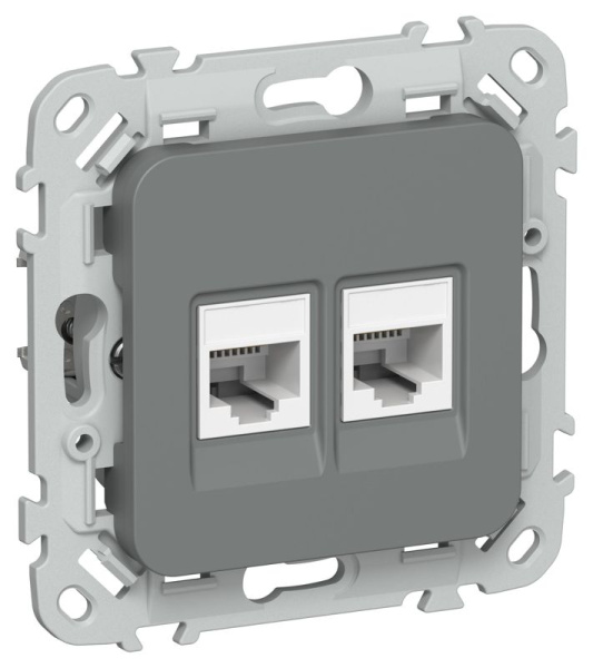 Розетка компьютерная 2-м СП FLITE РК5е-2-0-ФлМА RJ45 кат.5E UTP механизм мокрый асфальт IEK FI-K22-1-K80