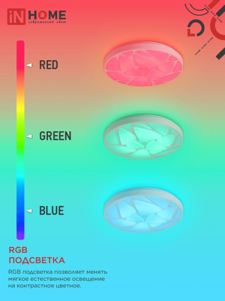 Светильник светодиодный COMFORT SHELL-RGB 75Вт 3000-6500К 6000лм 230В 495х85мм с пультом ДУ IN HOME 4690612044651