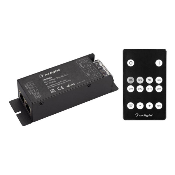 Диммер ARL-SYNC-DIM 12-24В 1х25А ПДУ 14 кнопки RF RJ45 IP20 метал. черн. Arlight 035135