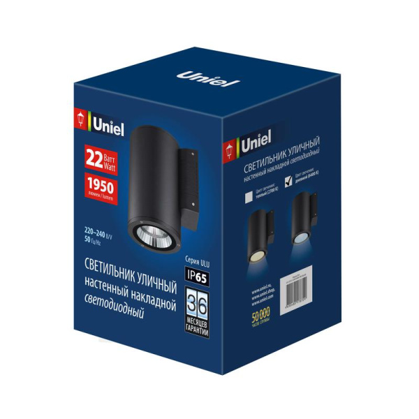 Светильник светодиодный ULU-S21С-22W/6400K IP65 BLACK уличный архитектурный накладной черн. Uniel UL-00010850