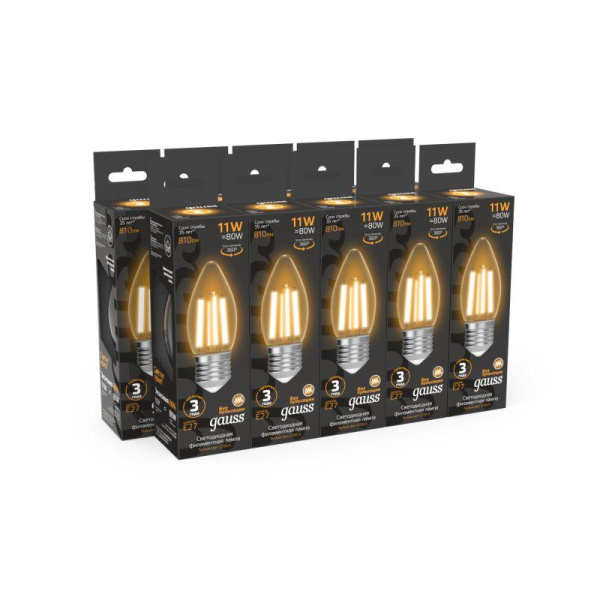 Лампа светодиодная филаментная Black Filament 11Вт свеча 2700К тепл. бел. E27 810лм GAUSS 103802111