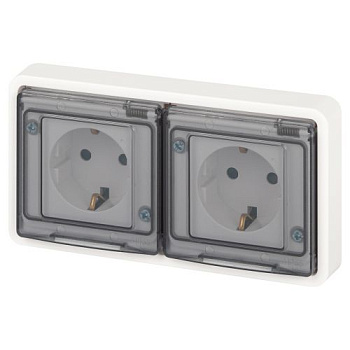Розетка Эксперт 11-2524-01 2х2P+E гориз. IP55 шторки 16А-250В СУ бел. Эра Б0063254