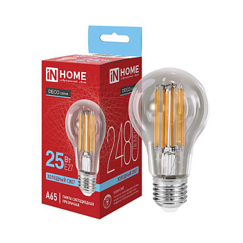 Лампа светодиодная LED-A65-deco 25Вт прозрачная 6500К E27 2480лм 230В IN HOME 4690612063195