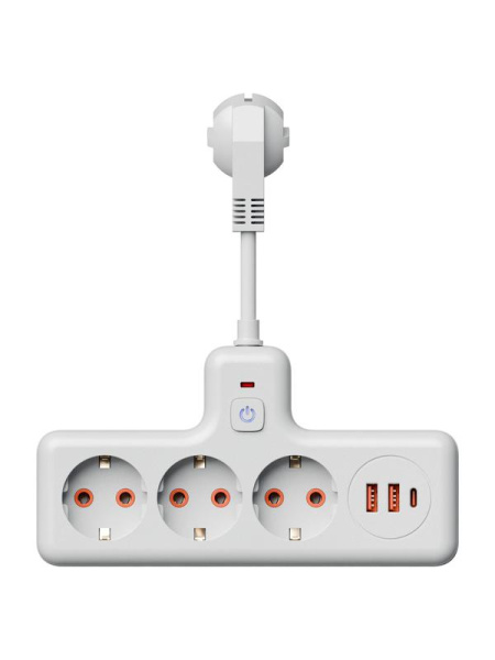 Удлинитель с сетевым фильтром 3х0.3м 10А 2USB + 1USBC 2500Вт ПВС 3х1 компакт бел. КОСМОС FRKsm0.3m-3g(W)USB