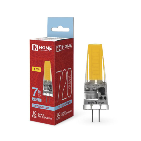 Лампа светодиодная LED-JC-COB 7Вт 12В G4 6500К 720лм IN HOME 4690612060293
