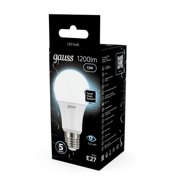 Лампа светодиодная Black 12Вт A60 грушевидная 4100К нейтр. бел. E27 1200лм GAUSS 102502212