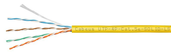 Кабель витая пара U/UTP кат.5E 4х2х24AWG solid LSZH нг(А)-HF UTP-4P-Cat.5e-SOLID-LSZH-YL желт. (уп.305м) Cabeus 9780c