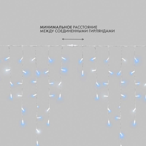 Гирлянда светодиодная "Айсикл" (бахрома) 5.6x0.9м 240LED син. 230В P67 эффект мерцания провод каучук бел. 2.3мм I нужен шнур 315-001 Neon-Night 255-263