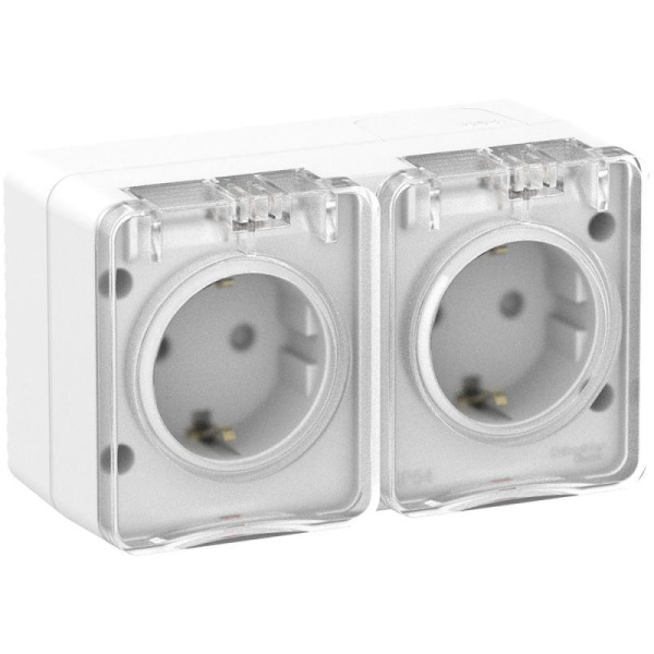 Розетка 2-м ОП AtlasDesign PROFI 16А IP54 заземл. защ. шторки бел. SE ATN540126