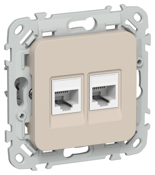 Розетка компьютерная 2-м СП FLITE РК5е-2-0-ФлЛ RJ45 кат.5E UTP механизм льняной IEK FI-K22-1-K88
