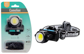 Фонарь налобный LED53402 аккум. 3.7В COB+LED 3.5Вт 4 реж. Type-C блист черн. Camelion 15751