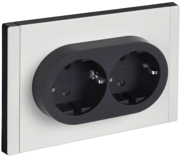 Розетка 2-м СП FORTE&PIANO FP224M 16А IP20 с заземл. без защ. шторок безвинтовое крепление бел. IEK FP-R21-16-1-M-K01