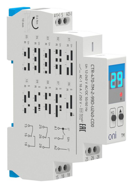 Реле времени TM 12-240В AC/DC 2 контакта многофункц. дисплей ONI CTR-470-TM-2-99D-U240-CD0