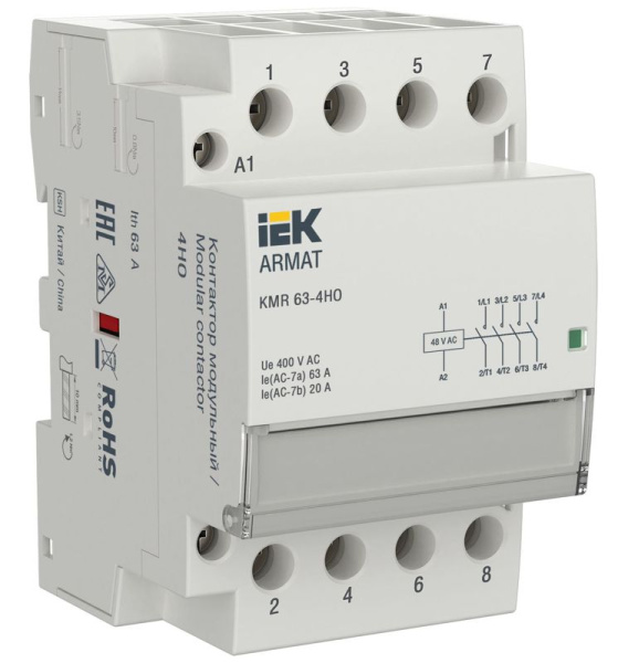 Контактор модульный KMR 63А 48В AC 4НО ARMAT IEK AR-KMR10-063-40-048