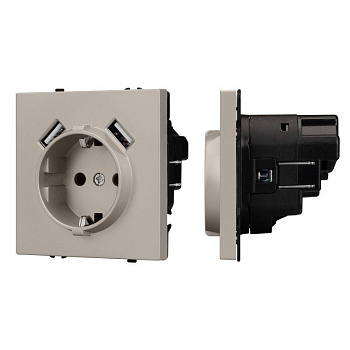 Розетка ARL NOBE SCT-MUAA-SFPL-CA 16А 250В с заземл. со шторками с USB тип А+А софт-тач кашемир Arlight 059442(1)