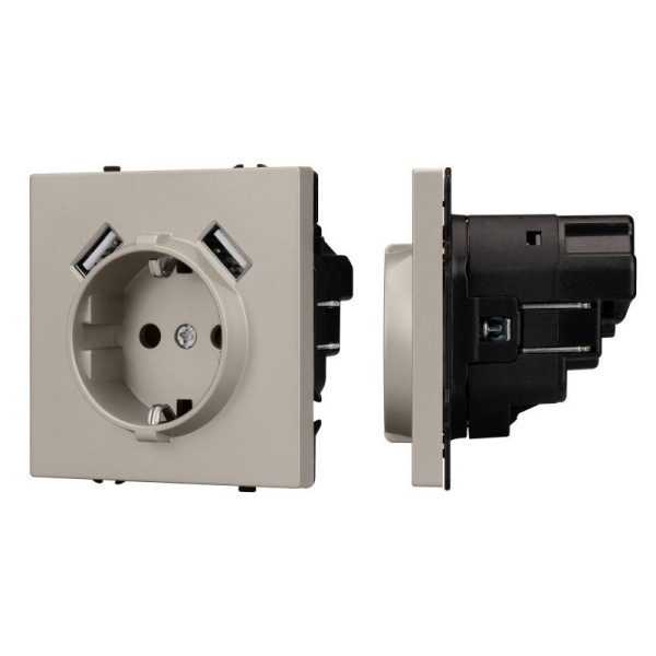 Розетка ARL NOBE SCT-MUAA-SFPL-CA 16А 250В с заземл. со шторками с USB тип А+А софт-тач кашемир Arlight 059442(1)