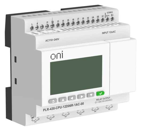 Модуль ЦПУ ПЛК 430 12 DI 6 RO 220В AC с экраном ONI PLR-430-CPU-12D06R-1AC-00