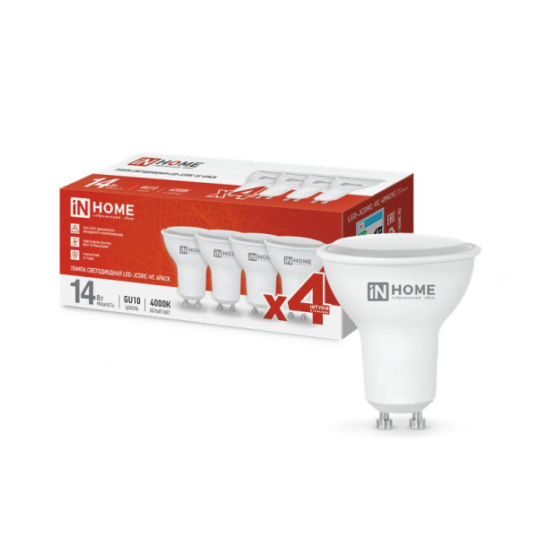 Лампа светодиодная LED-JCDRC-VC 4PACK 14Вт 230В GU10 4000К 1260лм (уп.4шт) IN HOME 4690612055879