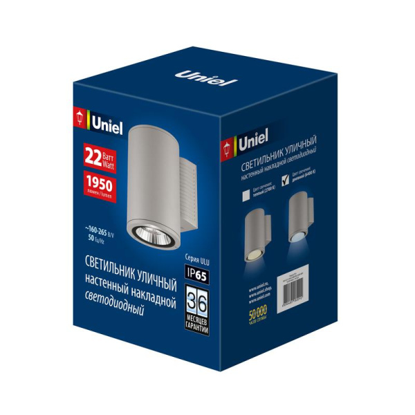 Светильник светодиодный ULU-S21С-22W/6400K 22Вт 6400К IP65 LIGHT GREY уличный архитектурный накладной светл./сер. Uniel UL-00011083