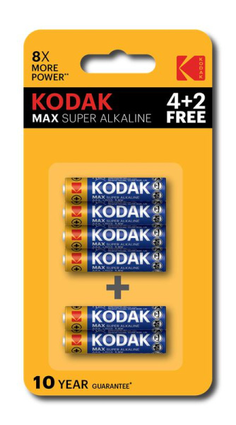Элемент питания алкалиновый AAA/LR03 1.5В MAX SUPER Alkaline (блист.6шт) 30411944-RU1 KODAK Б0064252