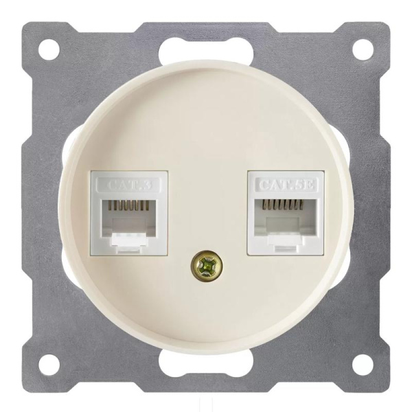 Розетка компьютерная + телефонная 2-м СП Florence RJ45 + RJ11 кат.5E механизм беж. (1E20801301) OneKeyElectro 2172794