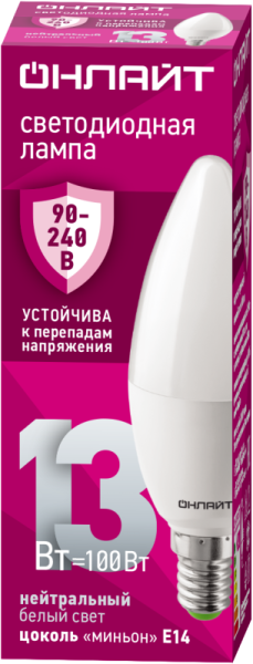 Лампа светодиодная 90 415 OLL-C37-13-230-4K-E14-FR 13Вт свеча 4000К E14 90-240В PRO ОНЛАЙТ 90415