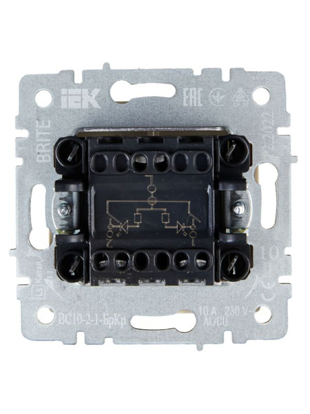 Выключатель 2-кл. СП BRITE ВС10-2-1-БрКр 10А с индик. механизм беж. IEK BR-V20-1-10-K10