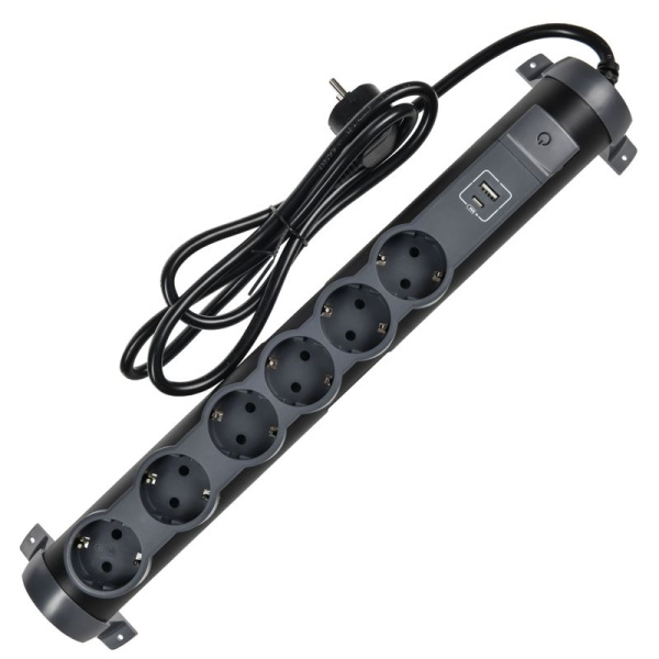Удлинитель 6х1.5м 16А IP20 2хUSB+6х2P+E черн. IEK 694618