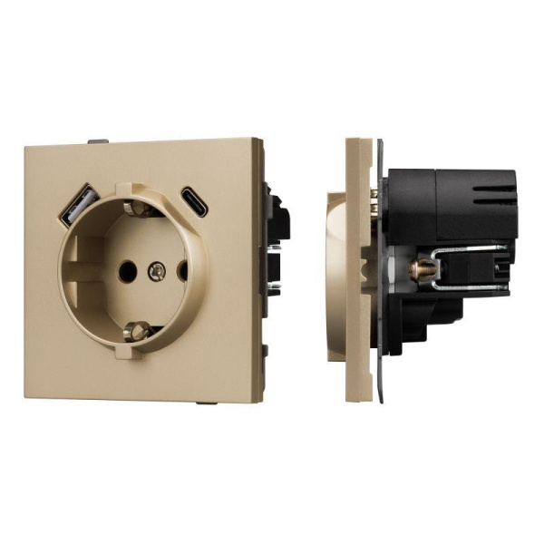 Розетка 1-м СП SCT-TENDO-MUAC-SFPL-GD 16А IP20 230В с USB зарядкой механизм Arlight 054608