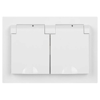 Розетка 2-м СП Accent 6-210-01 16А IP44 250В 2P+E Schuko с крышками защ. шторки AL/CU бел. Intro Б0063577