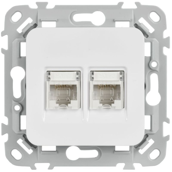 Розетка компьютерная 2-м СП FLITE РК5е-2-0-ФлБ RJ45 кат.5E UTP механизм бел. IEK FI-K22-1-K01