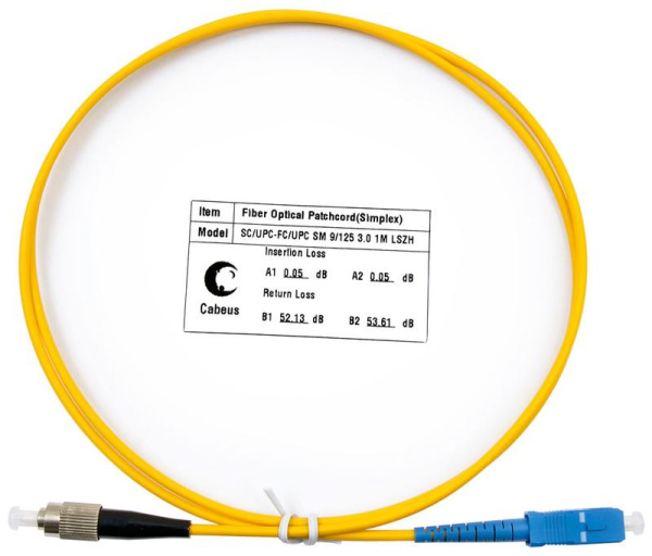 Шнур оптический FOP(s)-9-SC-FC-1m simplex SC-FC 9/125 sm 1м LSZH Cabeus 7380c