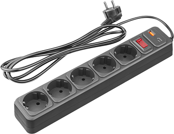 Фильтр сетевой 5х1.8м 10А IP20 90 883 OSP-USB-05-180-ESC-3х0.75-BL черн. ОНЛАЙТ 90883