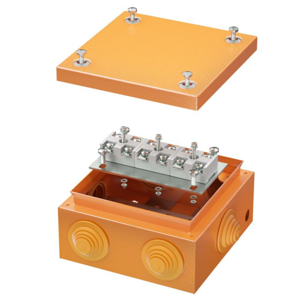 Коробка ответвительная FS 150х150х80мм 6р 450В 32А 10кв.мм нерж. контакт с каб. вводами и клеммн. IP55 сталь. DKC FSK31610