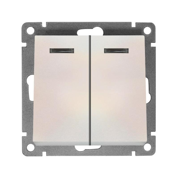 Выключатель 2-кл. СП Афина 10А IP20 с подсветкой механизм жемчуж. Universal A0123-OBr