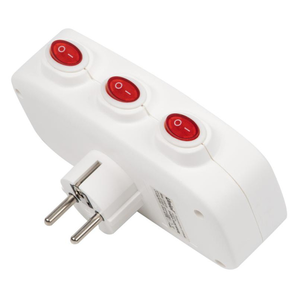 Разветвитель сетевой с выкл. S-GES3-16OB WHITE с/з 3 гнезда 16А 3500Вт бел. Uniel UL-00011239