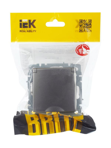 Розетка BRITE РСбш10-3-БрС 16А IP20 с заземл. защ. шторки с крышкой механизм сталь IEK BR-R16-16-K46